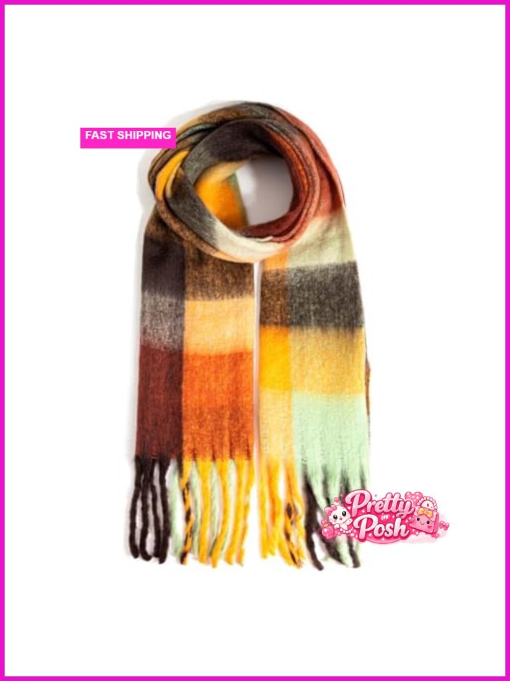 Chunky Oversized Winter Scarf Blanket Wrap Polyester Tassel Fringe